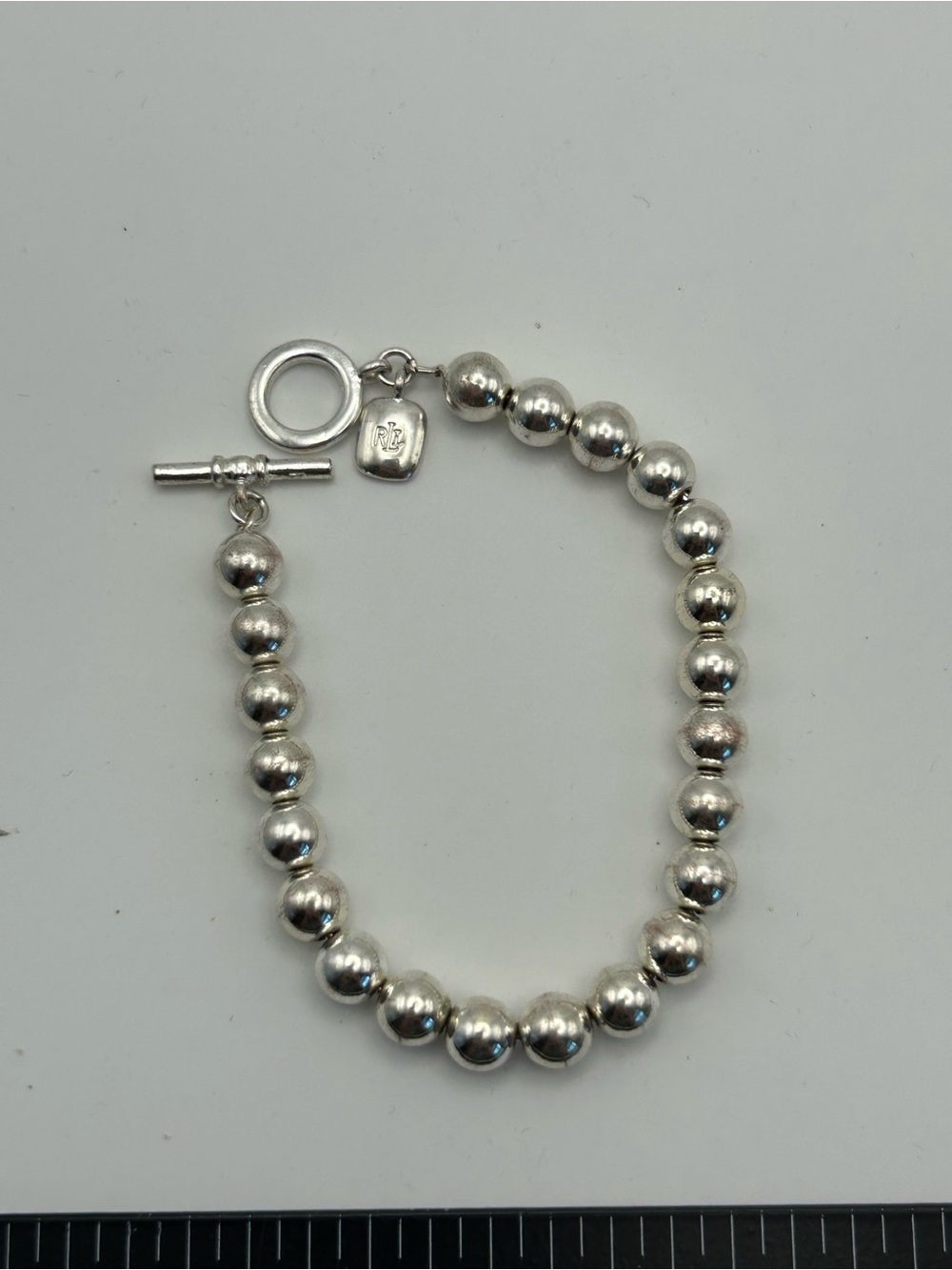 Ralph Lauren Silver Beaded Toggle Bracelet